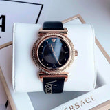 Versace V-Motif Vintage Logo Black Dial Black Leather Strap Watch for Women - VERE00818 Buy Now By Versace