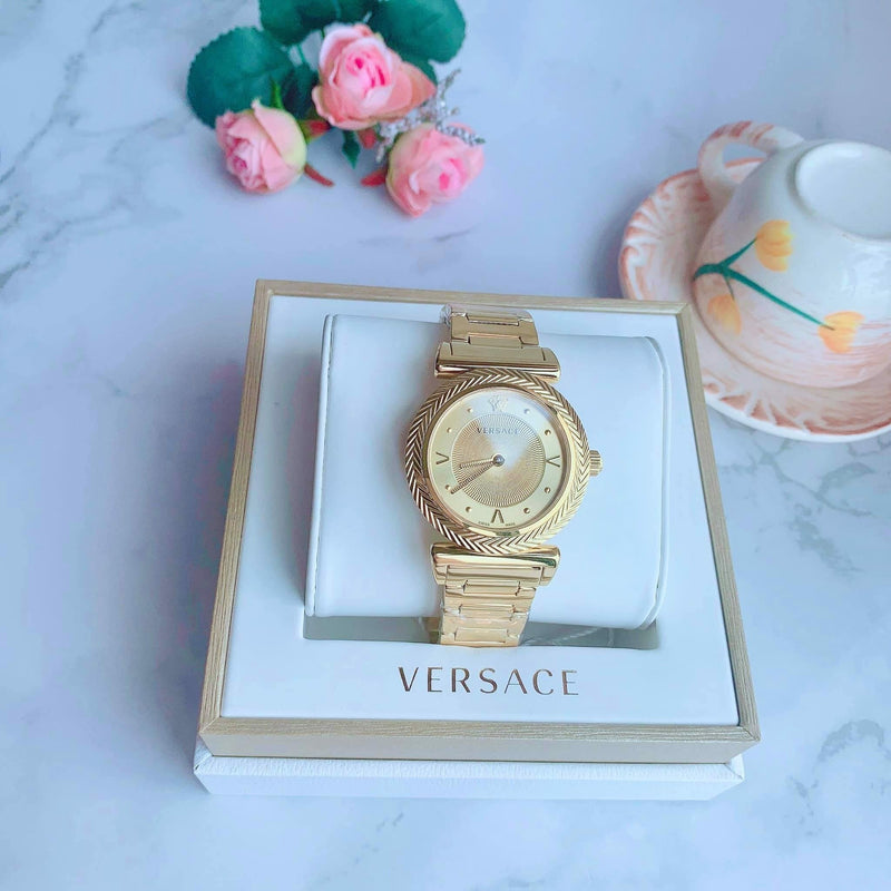 Versace V-Motif Gold Dial Gold Steel Strap Watch for Women - VERE00618 Buy Now By Versace