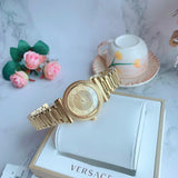 Versace V-Motif Gold Dial Gold Steel Strap Watch for Women - VERE00618 Buy Now By Versace