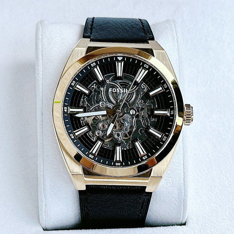 Fossil Everett Automatic Skeleton Black Dial Black Leather Strap Watch for Men - ME3208 Buy Now By Fossil