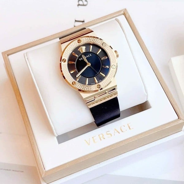 Versace Greca Black Dial Black Leather Strap Watch for Women - VEVH00320 Buy Now By Versace