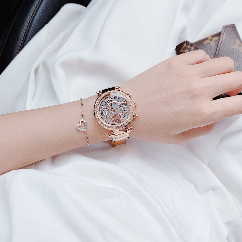 Guess Solstice Diamonds Rose Gold Dial Rose Gold Steel Strap Watch for Women - GW0403L3 Buy Now By Guess