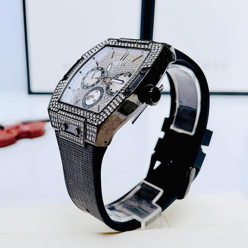 Guess Phoenix Multifunction Silver Dial Black Silicone Strap Watch For Men - GW0048G1 Buy Now By Guess