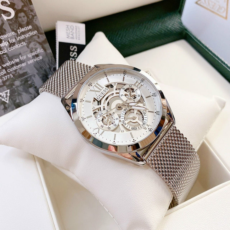 Guess Tailor Multifunction Silver Dial Silver Mesh Bracelet Watch for Men - GW0368G1 Buy Now By Guess