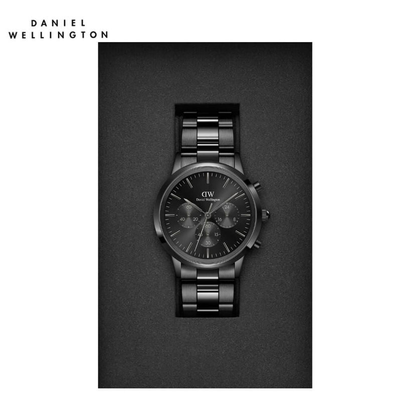 Daniel Wellington Iconic Chronograph Black Dial Black Steel Strap Watch For Men - DW00100642 Buy Now By Daniel Wellington