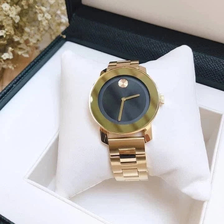 Shop Movado Bold Black Dial Gold Steel Strap Unisex Watch - 3600397 in USA