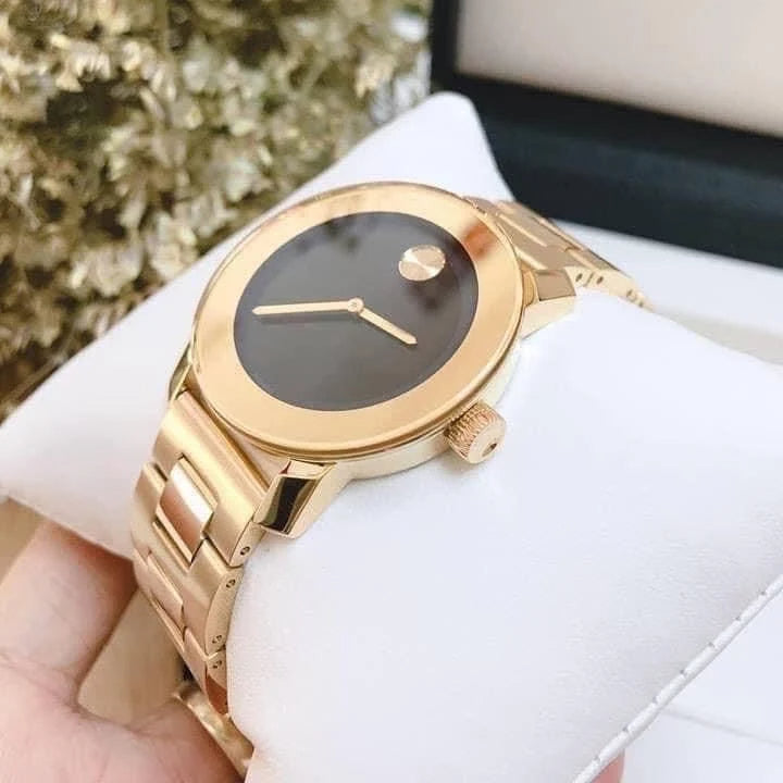 Shop Movado Bold Black Dial Gold Steel Strap Unisex Watch - 3600397 in USA