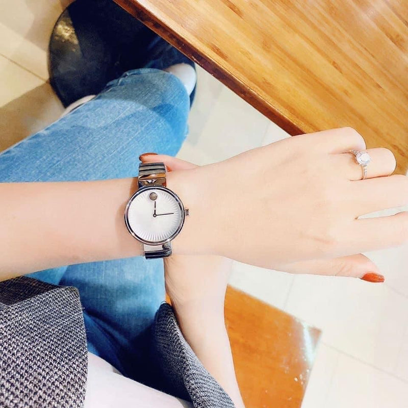 Shop Movado Edge Silver Dial Silver Steel Strap Watch for Women - 3680012 in USA
