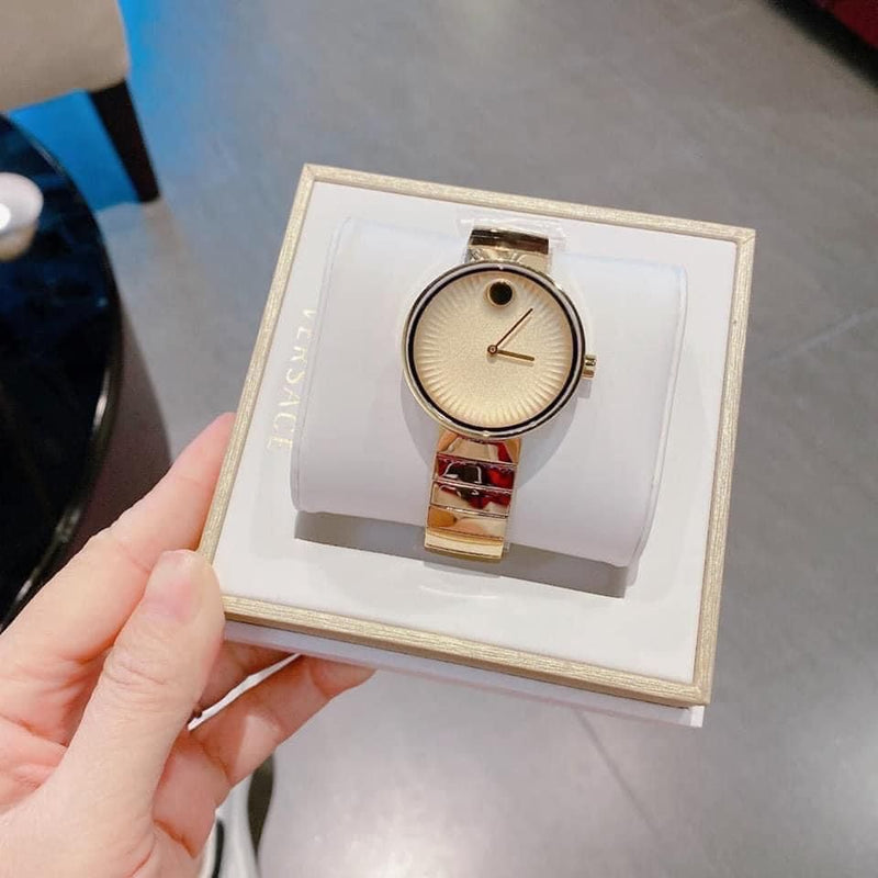 Shop Movado Edge Gold Dial Gold Steel Strap Watch for Women - 3680014 in USA