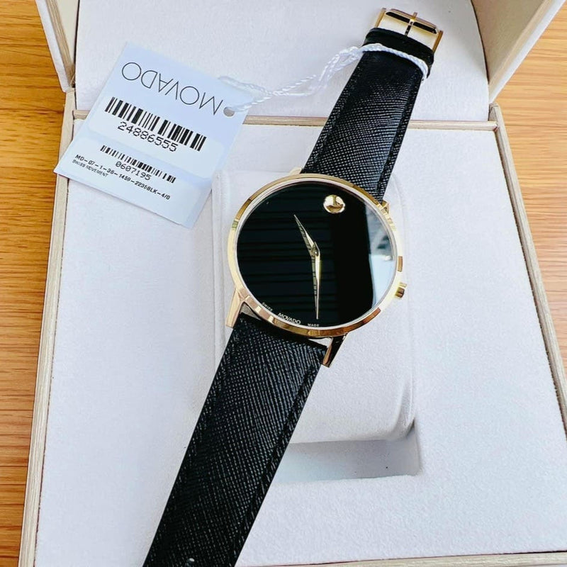 Movado Museum Classic Quartz Black Dial Black Leather Strap Watch for Men - 0607195 Buy Now By Movado