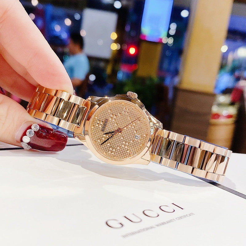 Gucci G Timeless Quartz Rose Gold Dial Rose Gold Steel Strap Watch For Women - YA126567 Buy Now By Gucci