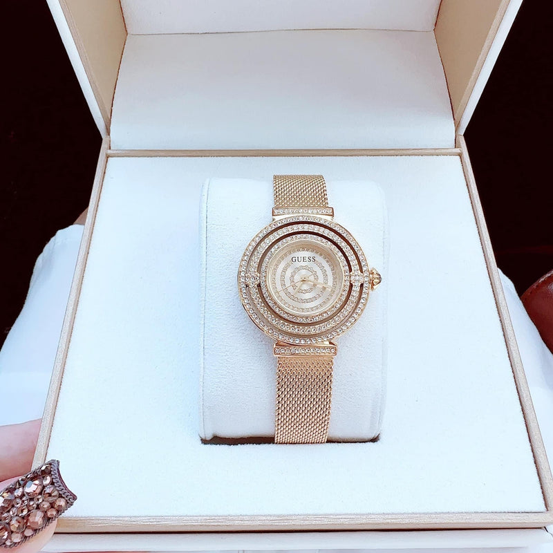 Guess Dream Crystals Rose Gold Dial Rose Gold Mesh Bracelet Watch For Women - GW0550L3 Buy Now By Guess