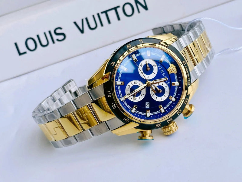 Versace V-Ray Chronograph Quartz Blue Dial Two Tone Steel Strap Watch For Men - VE2I01021 Buy Now By Versace