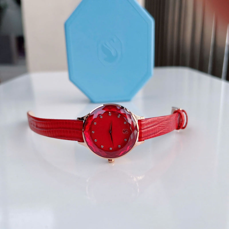Swarovski Octea Nova Quartz Red Dial Red Leather Strap Watch for Women - 5650002 Buy Now By Swarovski