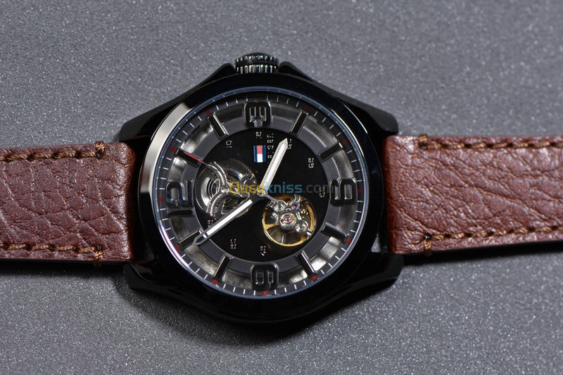 Tommy Hilfiger Bruce Automatic Black Dial Brown Leather Strap Watch for Men - 1791280 Buy Now By Tommy Hilfiger