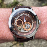Shop Bulova Classic Skeleton Automatic Brown Dial Brown Leather Strap Watch for Men - 96A120 in USA