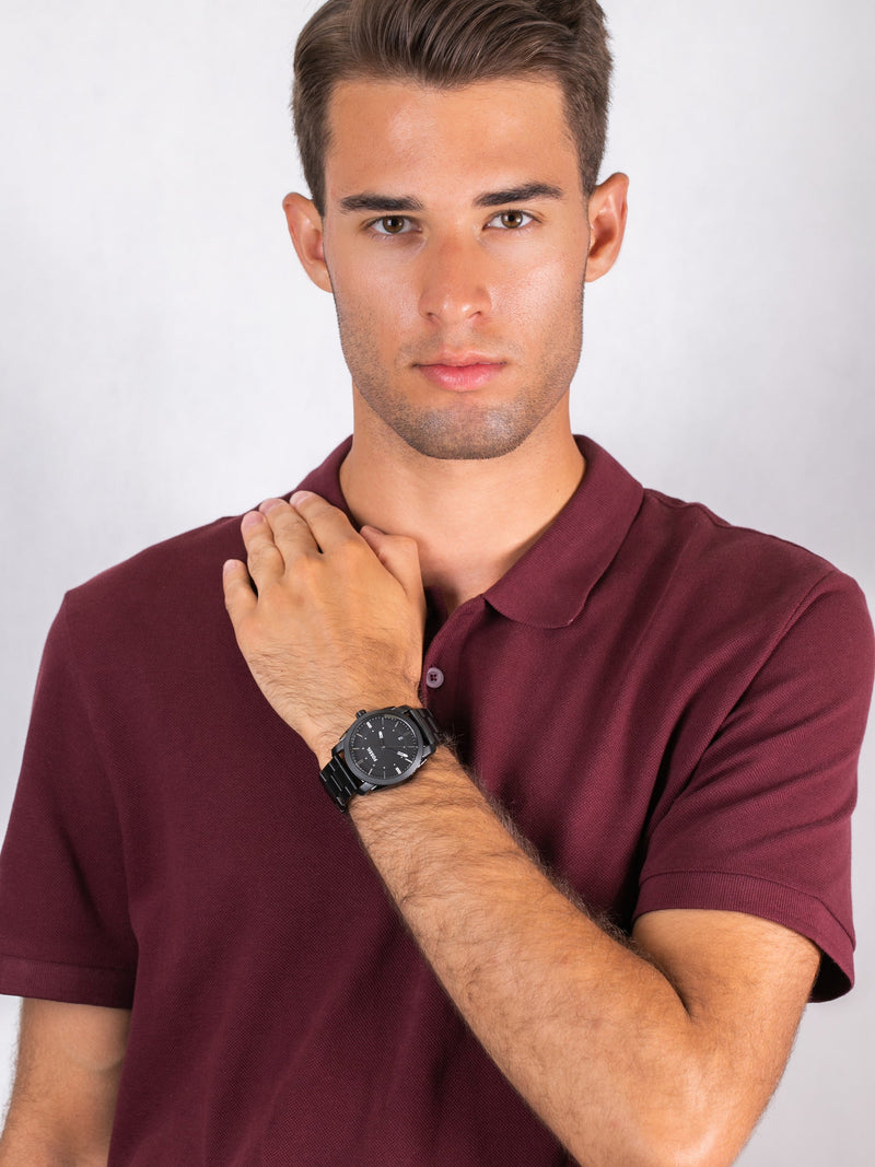 Fossil Machine Black Dial Black Steel Strap Watch for Men - FS4775 Buy Now By Fossil