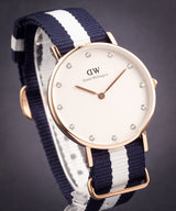 Daniel Wellington Classy Glasgow White Dial Two Tone Nylon Strap Watch For Women - DW00100078