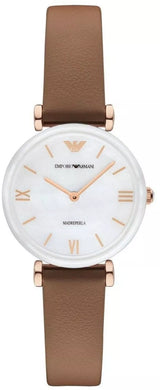 Emporio Armani Gianni T Bar Quartz Mother of Pearl White Dial Brown Leather Strap Watch For Women - AR11040 Buy Now By Emporio Armani