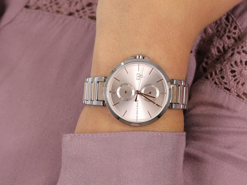 Shop Tommy Hilfiger Angela Chronograph Pink Dial Two Tone Steel Strap Watch for Women - 1782127 in USA