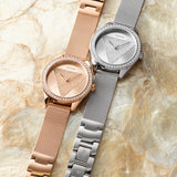 Shop Guess Tri Glitz Quartz Diamonds Rose Gold Dial Rose Gold Mesh Bracelet Watch For Women - W1142L4 in USA