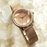 Shop Guess Tri Glitz Quartz Diamonds Rose Gold Dial Rose Gold Mesh Bracelet Watch For Women - W1142L4 in USA