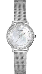 Guess Chelsea Mother of Pearl White Dial Silver Mesh Strap Watch For Women - W0647L1 Buy Now By Guess