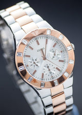 Guess Glisten Chronograph Analog Silver Dial Two Tone Steel Strap Watch For Women - W14551L1 Buy Now By Guess