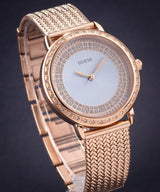 Shop Guess Willow Crystal Blue Dial Rose Gold Mesh Bracelet Watch For Women - W0836L1 in USA