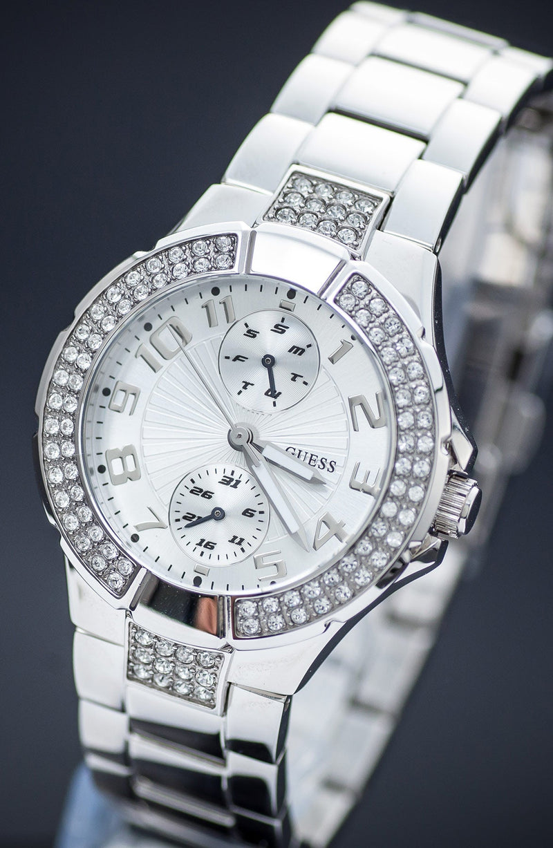 Guess Mini Prism Diamonds Silver Dial Silver Steel Strap Watch for Women - W12638L1 Buy Now By Guess
