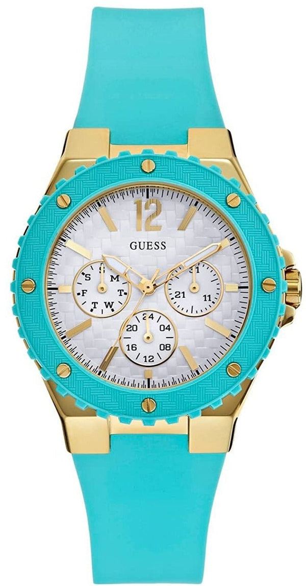 Shop Guess Overdrive White Dial Turquoise Rubber Strap Watch for Women - W0149L3 in USA
