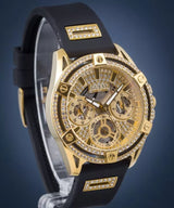 Guess Queen Quartz Gold Dial Black Silicone Strap Watch For Women - GW0536L3 Buy Now By Guess