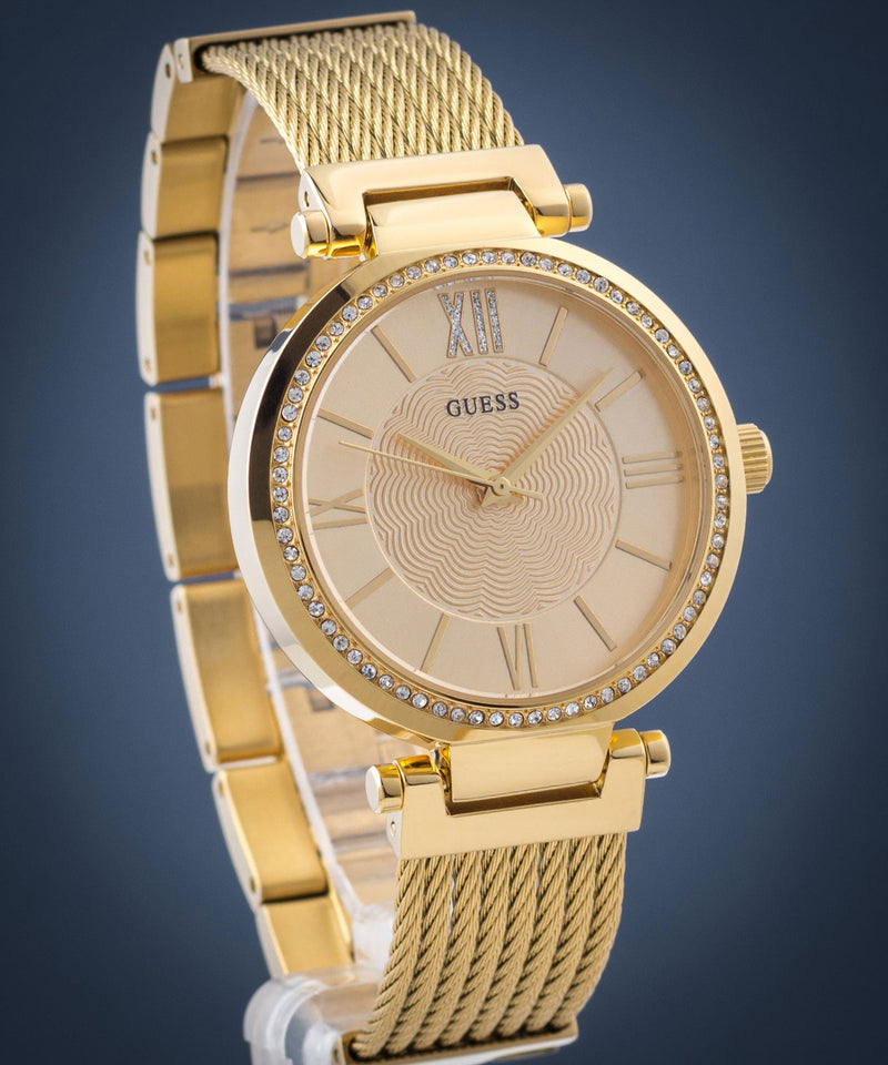 Shop Guess Soho Champagne Dial Stainless Steel Mesh Bracelet Watch For Women - W0638L2 in USA