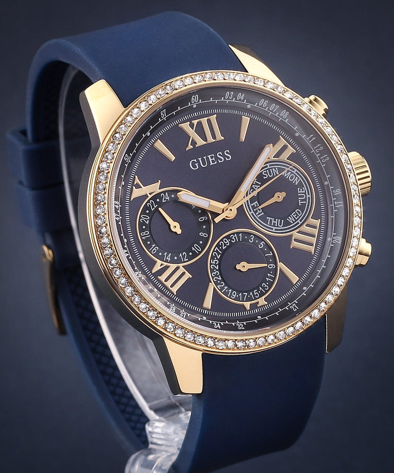 Guess Sunrise Blue Dial with Diamonds Blue Rubber Strap Watch For Women - W0616L2 Buy Now By Guess