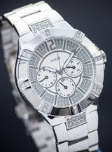 Shop Guess Vista Diamonds Silver Dial Silver Steel Strap Watch for Women - W12080L1 in USA