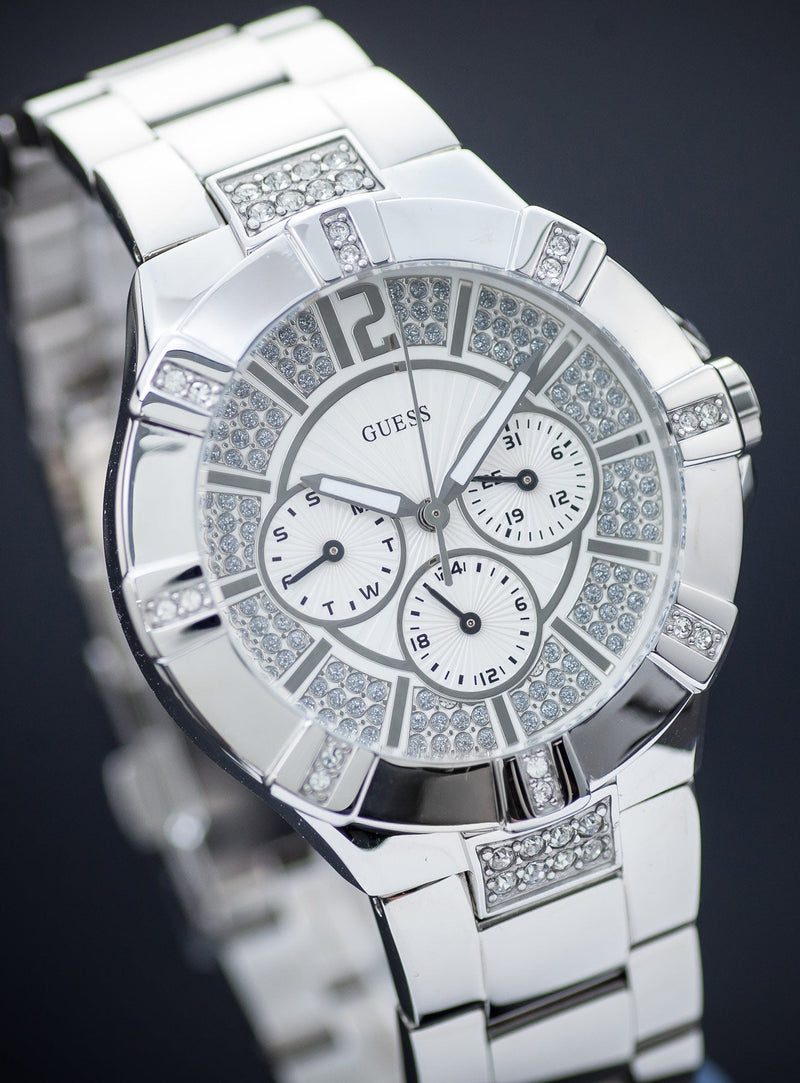 Shop Guess Vista Diamonds Silver Dial Silver Steel Strap Watch for Women - W12080L1 in USA