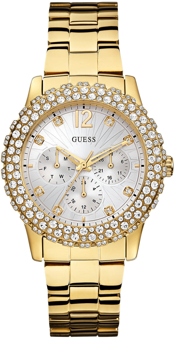 Guess Dazzler Diamonds Silver Dial Gold Steel Strap Watch for Women - W0335L2 Buy Now By Guess