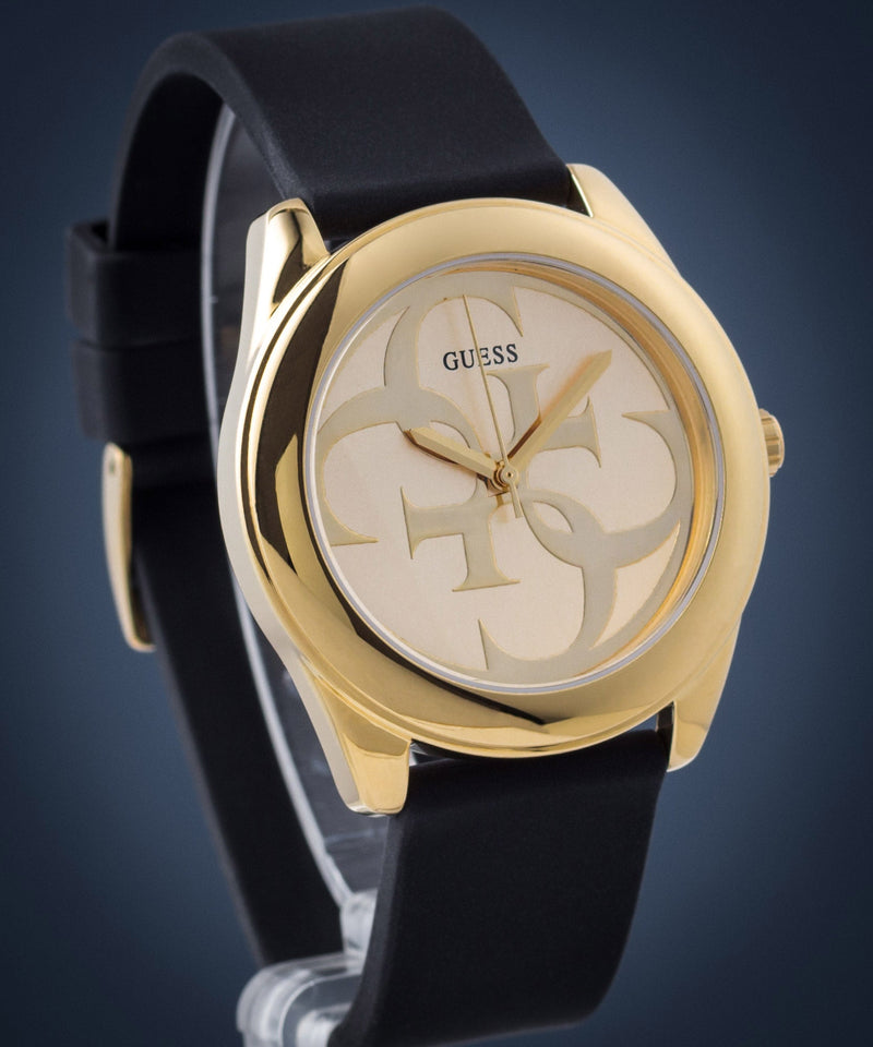 Guess G Twist Gold Dial Black Leather Strap Watch for Women - W0911L3 Buy Now By Guess