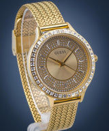 Shop Guess Soiree Diamonds Gold Dial Gold Mesh Bracelet Watch for Women - GW0402L2 in USA