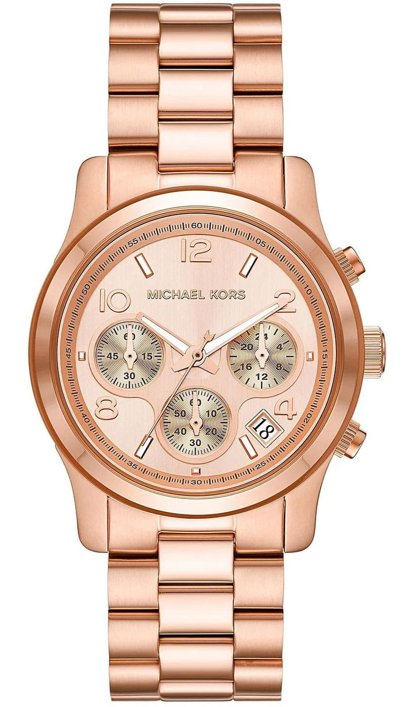 Michael Kors Runway Chronograph Rose Gold Dial Rose Gold Steel Strap Watch For Women - MK7324 Buy Now By Michael Kors