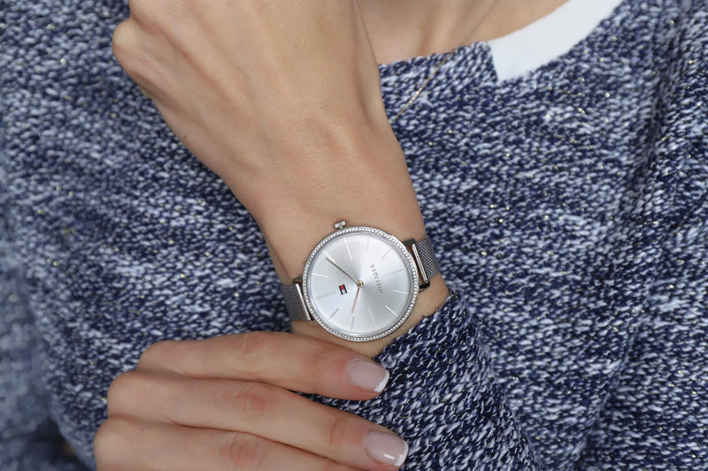 Shop Tommy Hilfiger Angela Silver Dial Cream Leather Strap Watch for Women - 1782123 in USA