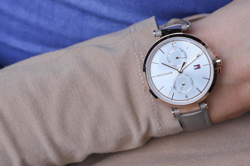 Shop Tommy Hilfiger Angela Quartz Silver Dial Brown Leather Strap Watch for Women - 1782125 in USA