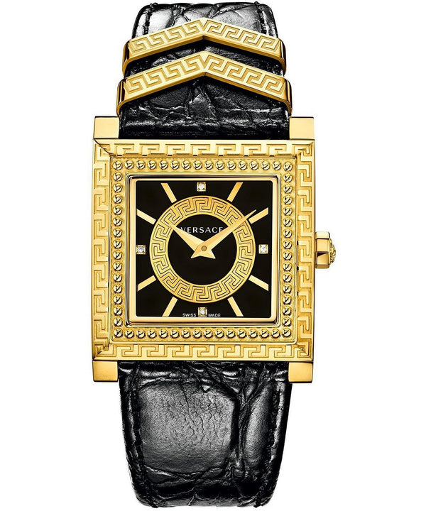 Versace VD-25 Diamonds Black Dial Black Leather Strap Watch for Women - VQF020015 Buy Now By Versace