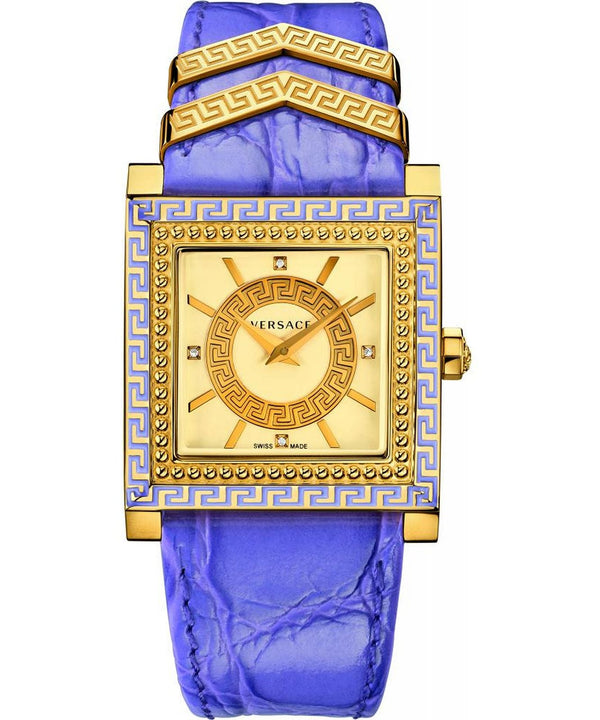 Shop Versace Day Glam Chronograph Gold Dial Purple Leather Strap Watch for Women - VQF040015 in USA