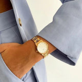 Daniel Wellington Iconic Link White Dial Rose Gold Steel Strap Watch For Women - DW00100211