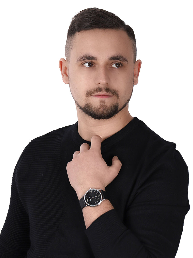 Shop Emporio Armani Kappa Analog Quartz Black Dial Black Leather Strap Watch For Men - AR11013 in USA