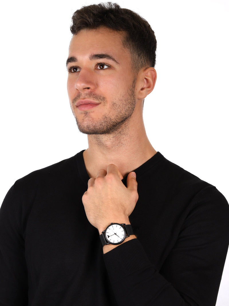 Emporio Armani Luigi White Dial Black Mesh Bracelet Watch For Men - AR11046 Buy Now By Emporio Armani