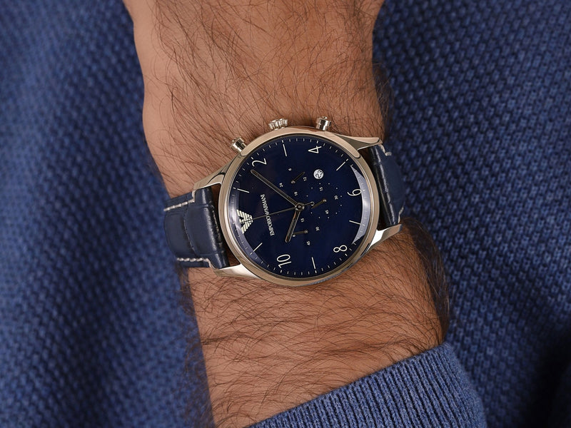 Emporio Armani Chronograph Midnight Blue Dial Blue Leather Strap Watch For Men - AR1862 Buy Now By Emporio Armani