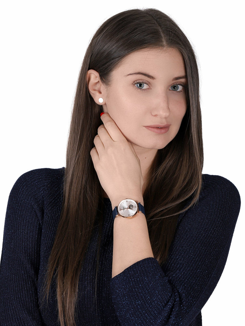 Emporio Armani Gianni T-Bar Analog Silver Dial Blue Leather Strap Watch For Women - AR60020 Buy Now By Emporio Armani