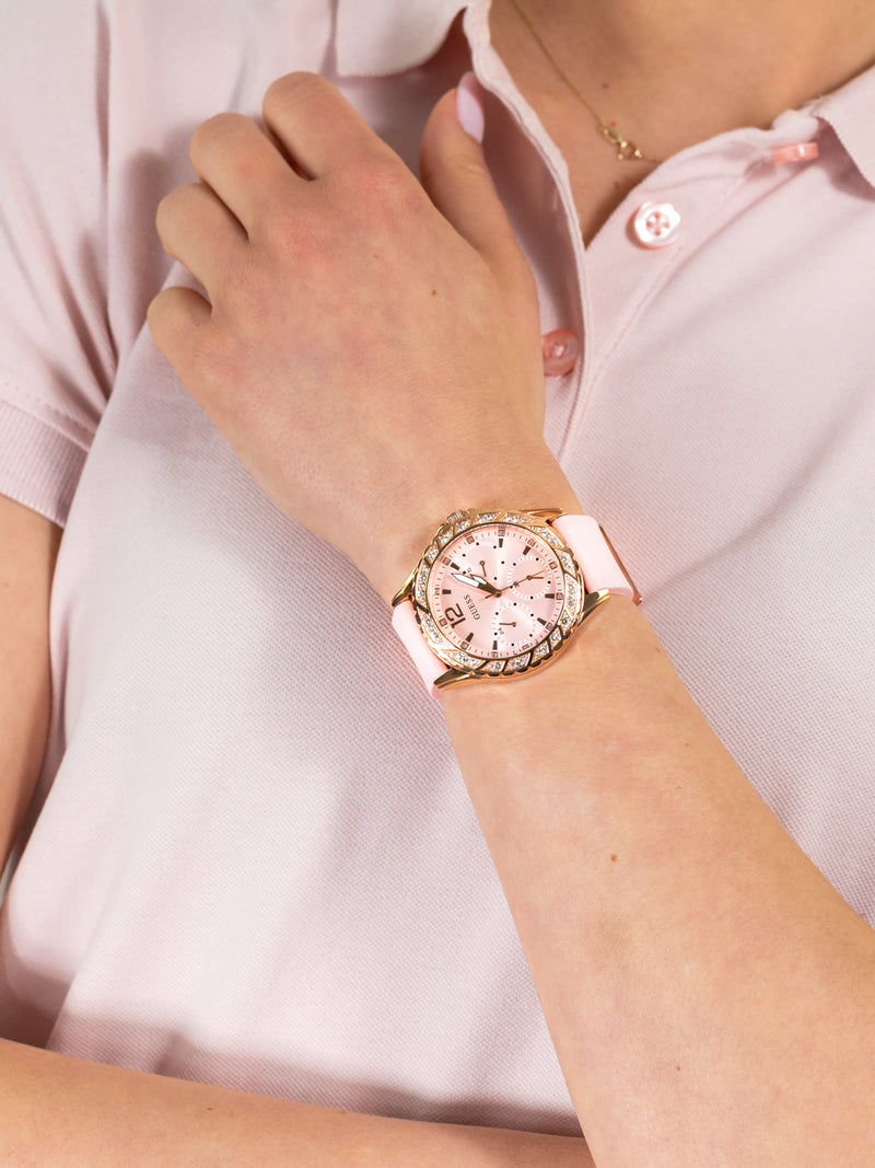 Shop Guess Sparkling Diamonds Pink Dial Pink Rubber Strap Watch for Women - W0032L9 in USA